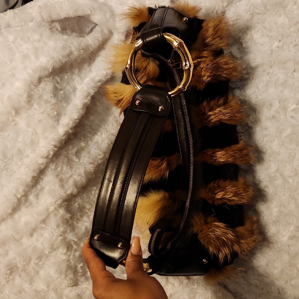 Gucci fox fur gold bamboo leather bag - Picture 4 of 11